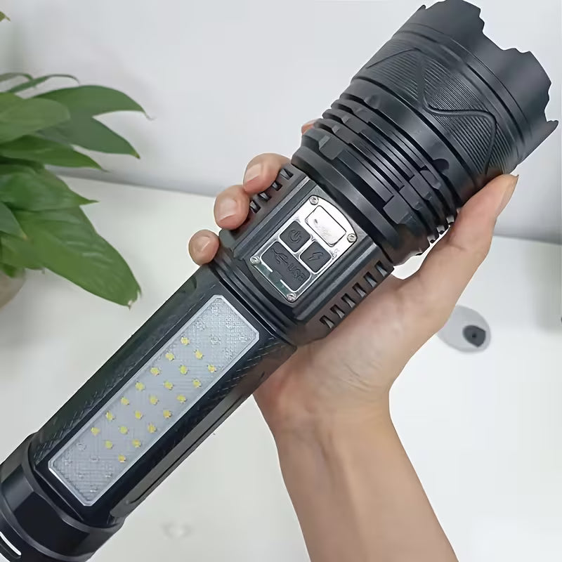 Ultra-Bright Flashlight - Long Range, Rechargeable Lithium Battery, Portable Outdoor Spotlight with LED Display