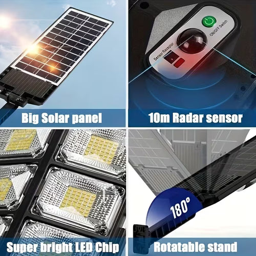 1-pack Of 504 LED Chips for Solar Street Lights, 6500K IP44 Sensor Solar Floodlight with Remote Control