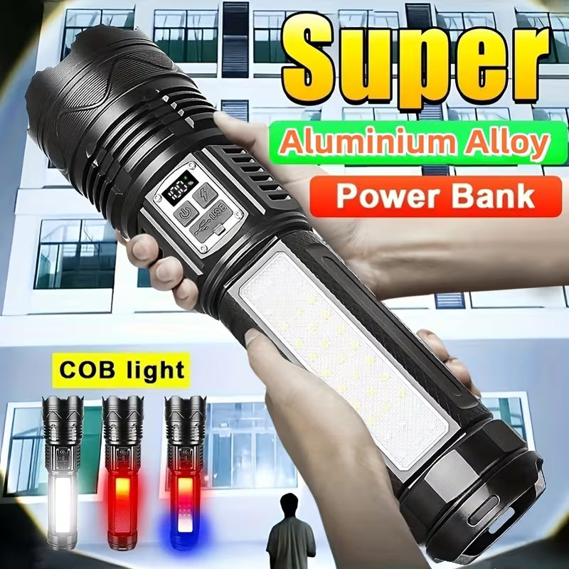 Ultra-Bright Flashlight - Long Range, Rechargeable Lithium Battery, Portable Outdoor Spotlight with LED Display