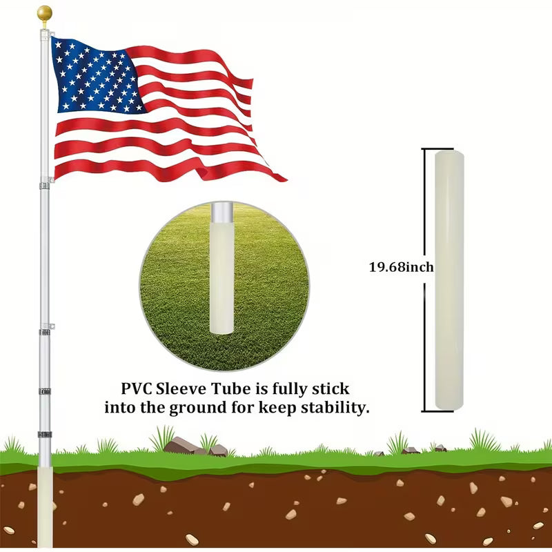 30ft Telescopic Flag Pole Kit for Outdoor in Grond, Extra Thick Silver Telescoping Flagpole with 3X5ft US Flag