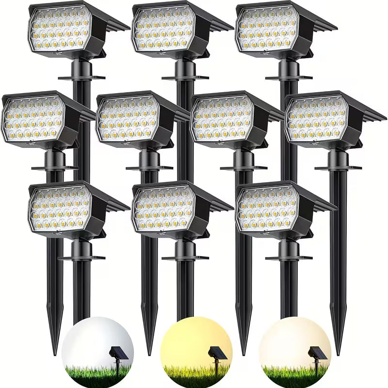 Set of 10 Outdoor Solar Spotlights with 52 Leds, 600 Lumens