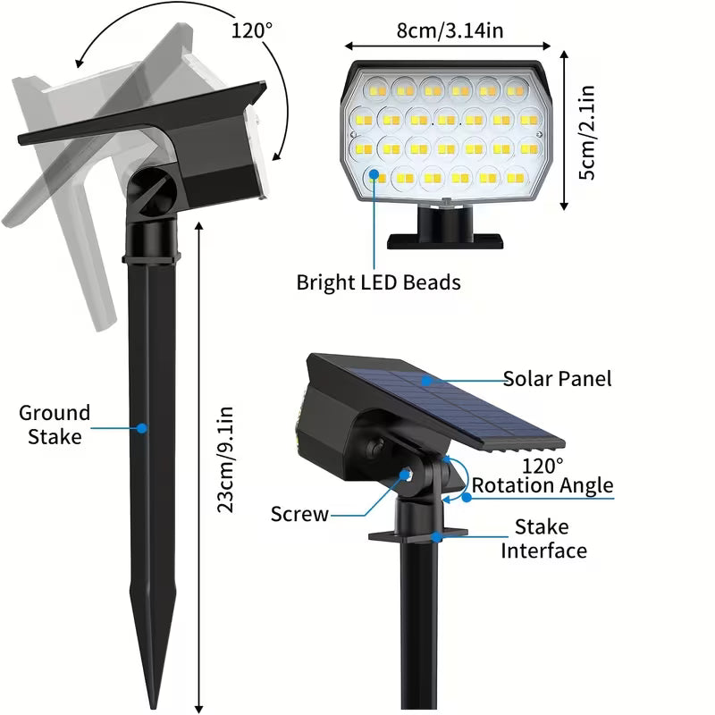 Set of 10 Outdoor Solar Spotlights with 52 Leds, 600 Lumens