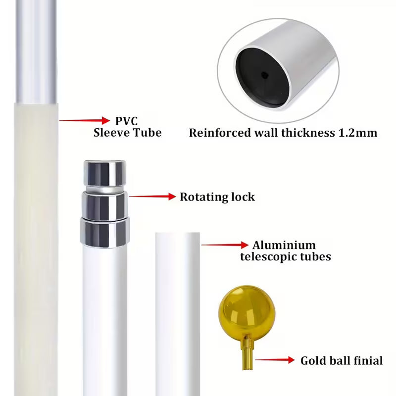 30ft Telescopic Flag Pole Kit for Outdoor in Grond, Extra Thick Silver Telescoping Flagpole with 3X5ft US Flag